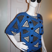 Vintage ITBrowne Blue/White Sweater Size L - Thumbnail 1