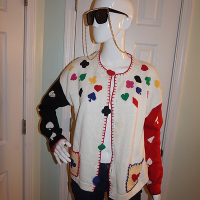 Vintage brekes white/ spades button up sweater size xl