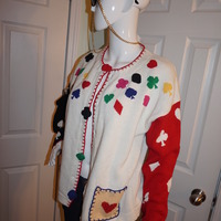Vintage Brekes White/ Spades Button Up Sweater Size XL - Thumbnail 3