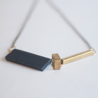 Blue Leather Gold Metal Initial Chain Necklace NL0742 - Thumbnail 1