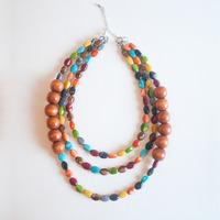 Colorful Glass Wood Beaded Multistrand Necklace NL0649 - Thumbnail 3