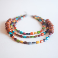 Colorful Glass Wood Beaded Multistrand Necklace NL0649 - Thumbnail 4