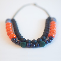 Double Strand Beaded Purple Dark Green Statement Necklace NL0602 - Thumbnail 3