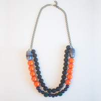 Double Strand Beaded Purple Dark Green Statement Necklace NL0602 - Thumbnail 4