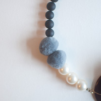 Fabric Blue Brown Big Flower Necklace, NL0765 - Thumbnail 3