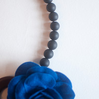 Fabric Blue Brown Big Flower Necklace, NL0765 - Thumbnail 4