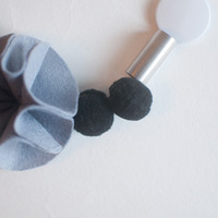 Fabric Felt Blue Gray Flower Silver Metal Bar Necklace NL0761 - Thumbnail 4