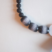 Felt Flower Grey Black Silver Statement Necklace, NL0764 - Thumbnail 2