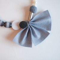 Felt Flower Grey Black Silver Statement Necklace, NL0764 - Thumbnail 3