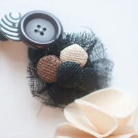 Felt White Flower Nylon Button Wedding Necklace, NL0763 - Thumbnail 2