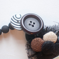 Felt White Flower Nylon Button Wedding Necklace, NL0763 - Thumbnail 4