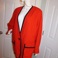Vintage Ellen Tracy Red/Black Trim Blazer Size 1x - Thumbnail 2
