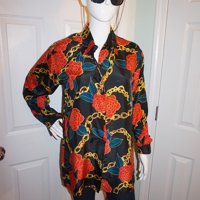 Vintage stephanie kay red floral chain top size m