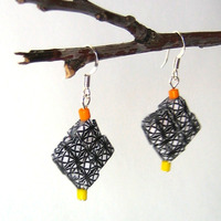 Security Envelope Eco Earrings - Yellow, Orange, Black, White - Thumbnail 3