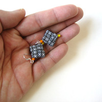 Security Envelope Eco Earrings - Yellow, Orange, Black, White - Thumbnail 4