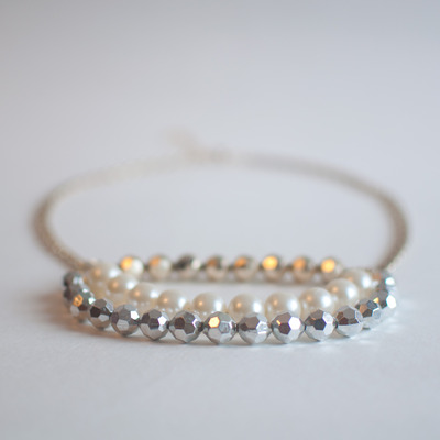 Glass Pearl Freshwater Wedding White Silver Gold Necklace NL0749