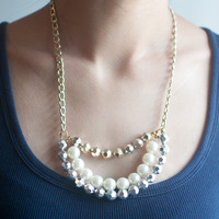 Glass Pearl Freshwater Wedding White Silver Gold Necklace NL0749 - Thumbnail 1