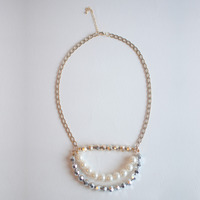 Glass Pearl Freshwater Wedding White Silver Gold Necklace NL0749 - Thumbnail 2