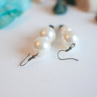 Dangle White Glass Faux Pearl Earrings, Wedding Pearl Earrings, Dichroic Glass Earrings, Teardrop Pearl Earrings, ER0670 - Thumbnail 1