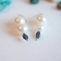 Dangle White Glass Faux Pearl Earrings, Wedding Pearl Earrings, Dichroic Glass Earrings, Teardrop Pearl Earrings, ER0670 - Thumbnail 2