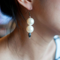 Dangle White Glass Faux Pearl Earrings, Wedding Pearl Earrings, Dichroic Glass Earrings, Teardrop Pearl Earrings, ER0670 - Thumbnail 3