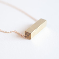 Gold Metal Bar Charms Initial Pendant Necklace, NL0725 - Thumbnail 3