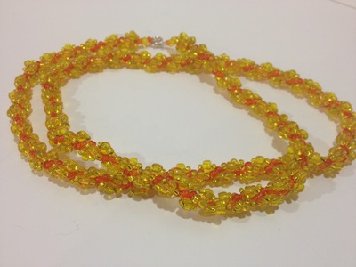 Hand woven glass beaded spiral rope - orange and yellow