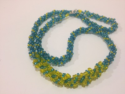 Hand woven glass beaded spiral rope - blue and yellow