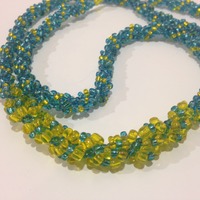 Hand Woven Glass Beaded Spiral Rope - Blue and Yellow - Thumbnail 1