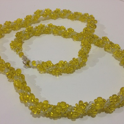 Hand woven glass beaded spiral rope - yellow and clear