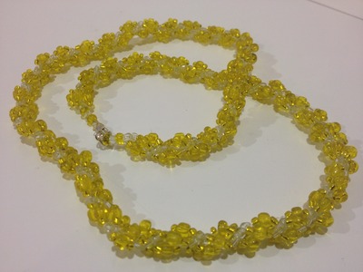 Hand woven glass beaded spiral rope - yellow and clear