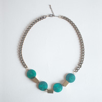 Gold Metal Green Wooden Round Disc Cirle Statement Necklace NL0758 - Thumbnail 2