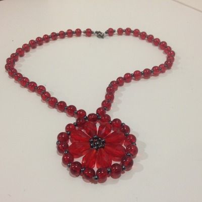 Red and black beaded flower necklace