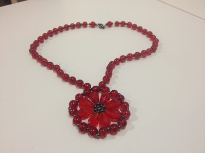 Red and black beaded flower necklace