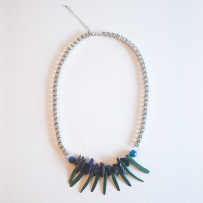 Green Purple Blue Stone Glass Beaded Necklace NL0706