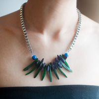 Green Purple Blue Stone Glass Beaded Necklace NL0706 - Thumbnail 1