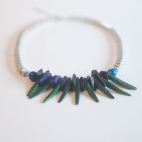 Green Purple Blue Stone Glass Beaded Necklace NL0706 - Thumbnail 2
