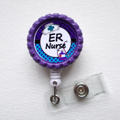 Er nurse - name tag badge - id badge holder - badge reel - nurse id badge clip