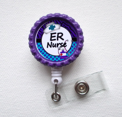 Er nurse - name tag badge - id badge holder - badge reel - nurse id badge clip