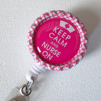 Keep Calm and Nurse On Pink - Name Tag Badge - Cute Badge Reels - ID Badge Holder - ID Badge Reel - Nurse ID Badge Clip - Thumbnail 2