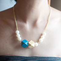 Japan Cotton Pearl Wood Necklace NL0734 - Thumbnail 1