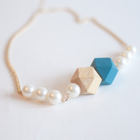 Japan Cotton Pearl Wood Necklace NL0734 - Thumbnail 4