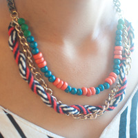Mixed Texture Colorful Three-Strand Necklace NL0619 - Thumbnail 2