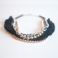 Multi Strand Black & Gold Statement Necklace NL0642 - Thumbnail 2