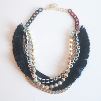 Multi Strand Black & Gold Statement Necklace NL0642 - Thumbnail 1