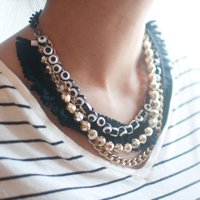 Multi strand black & gold statement necklace nl0642 - Thumbnail 4