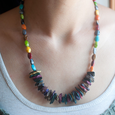 Multicolored gravel natural stone pieces necklace nl0693 - Thumbnail 4