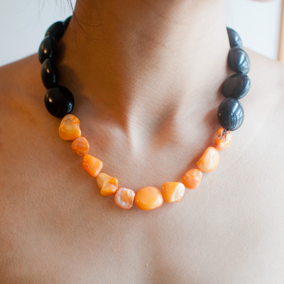 Orange & black seashell beaded chunky necklace nl0703 - Thumbnail 4