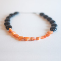 Orange & Black Seashell Beaded Chunky Necklace NL0703 - Thumbnail 1