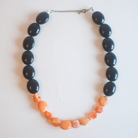 Orange & Black Seashell Beaded Chunky Necklace NL0703 - Thumbnail 2